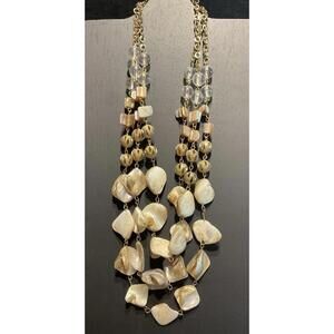 Abalone Shell Necklace With Gold Tone Chain And Beads Costume Jewelry